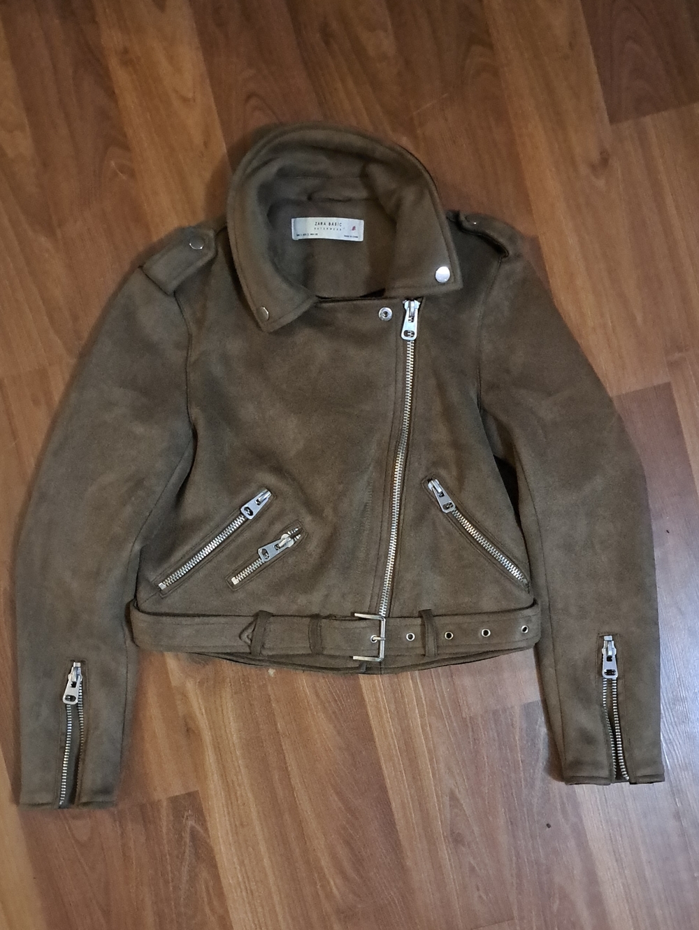 Zara Olive Suede Asymmetric Biker Jacket